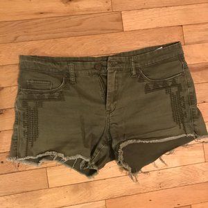 Army Green Cut-Off Shorts with Stitch Detail